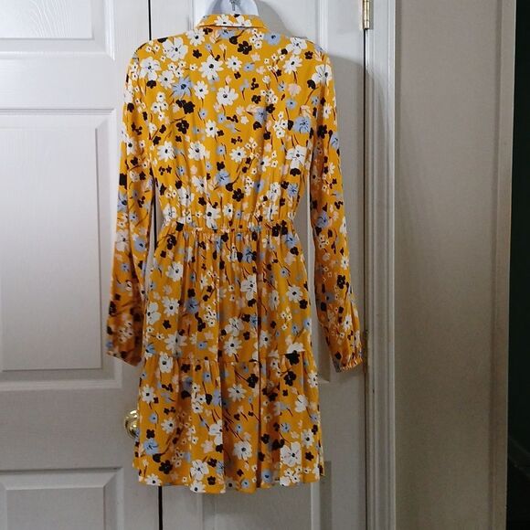 Loft Outlet  yellow floral print drawstring waist midi dress Sz S NWOT - Picture 5 of 8